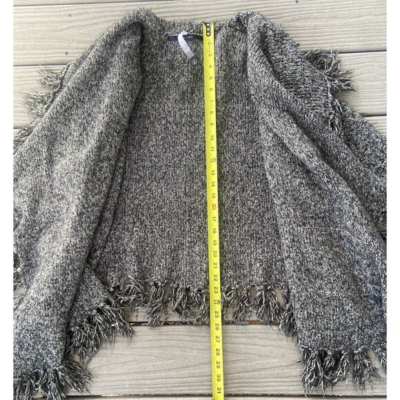Kensie Grey Marled Fringe Knit Open Front Cardigan Sweater L Asymmetrical - Picture 8 of 15